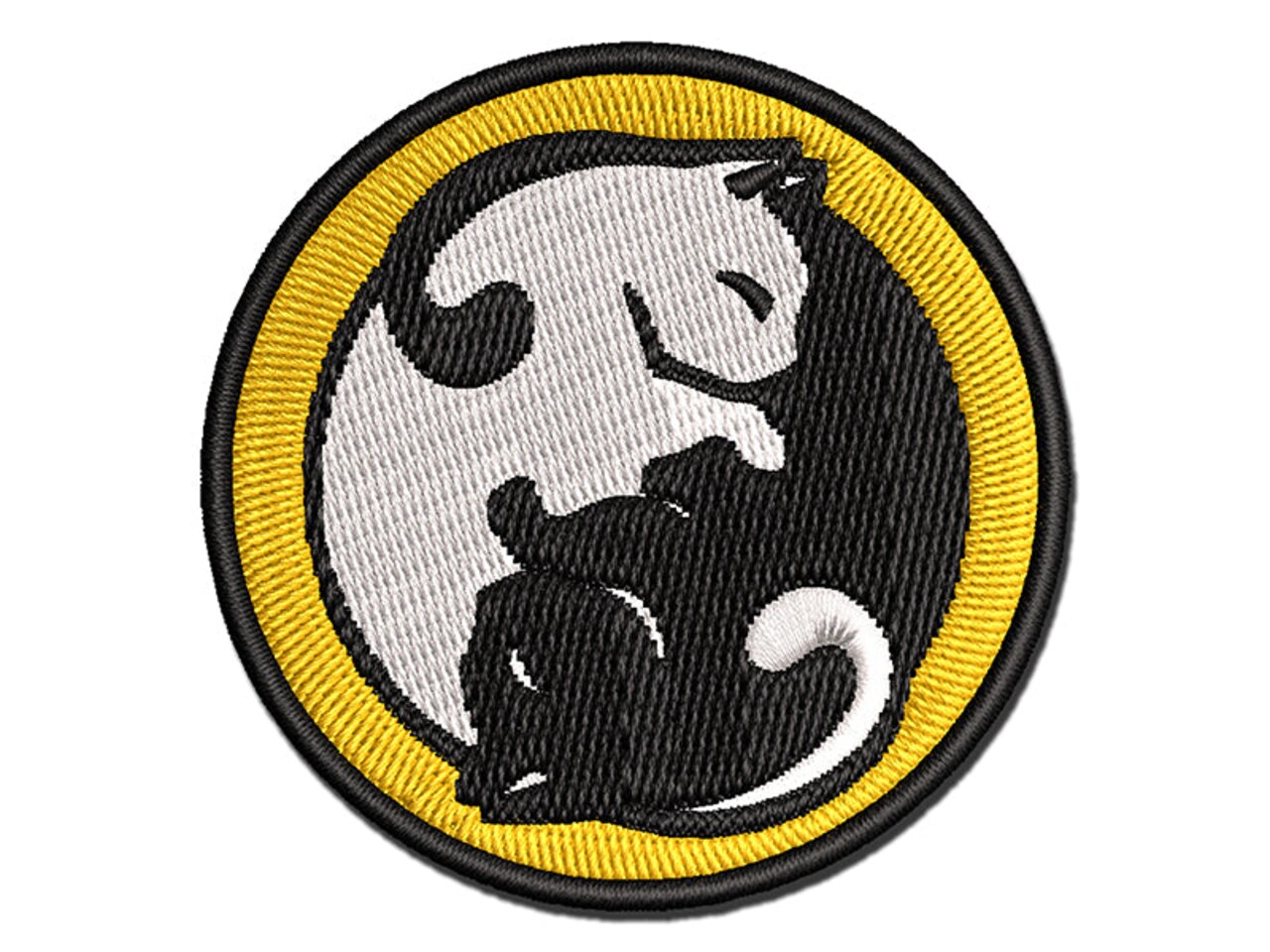 Yin and Yang Cats Curled Up Together Multi-Color Embroidered Iron-On or Hook & Loop Patch Applique